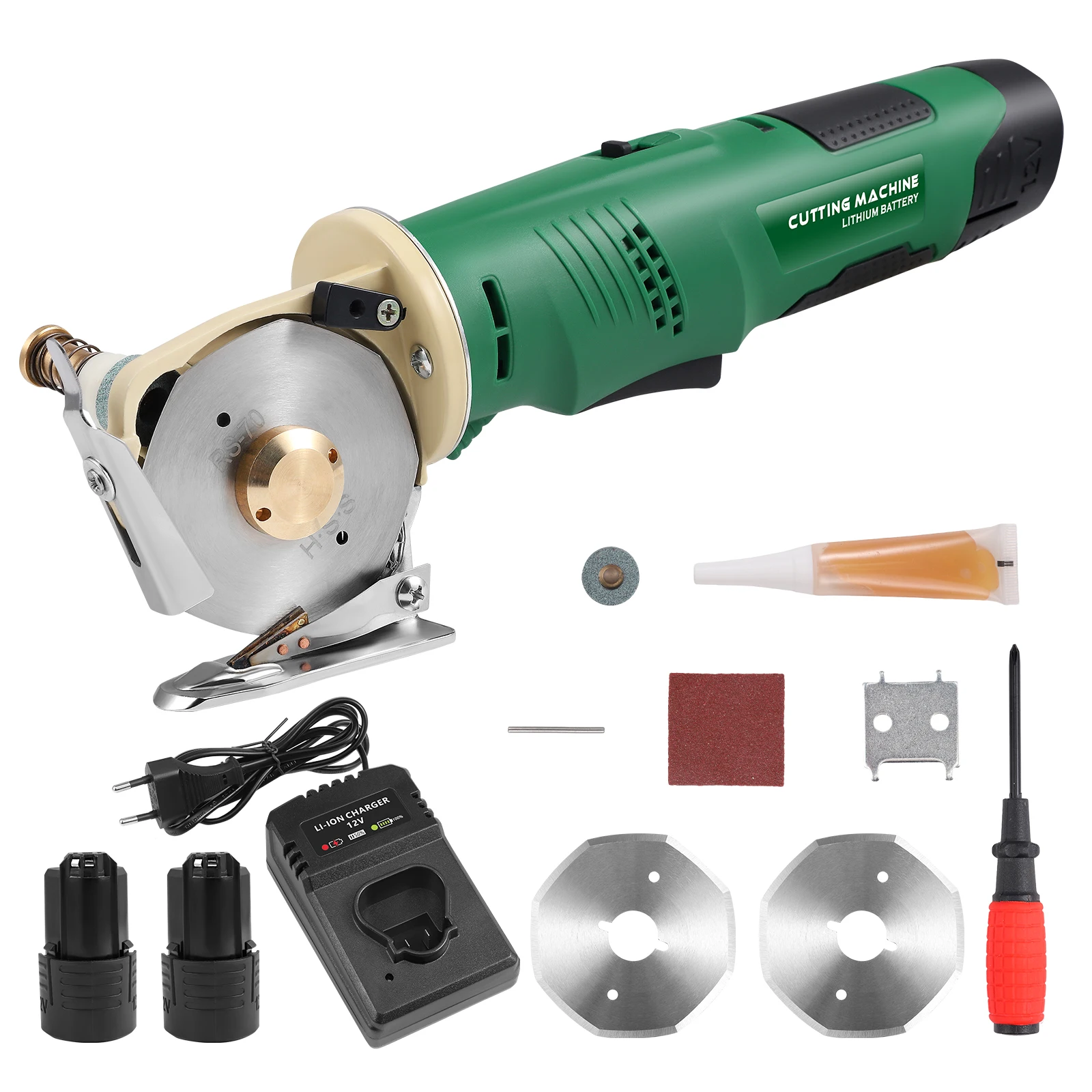 12V wiederaufladbare elektrische Schere für Backbeutel, Handkarten, Leder, mit 2 Stück Lithium-Akkus, elektrisches Rundmesser, Backmaschine