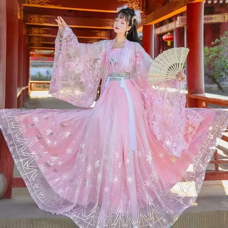 Large Size 4XL Hanfu Dress Women Chinese Traditional Fairy Cosplay Costume Gradient Pink&Blue Stars Dance Dress Ancient Hanfu