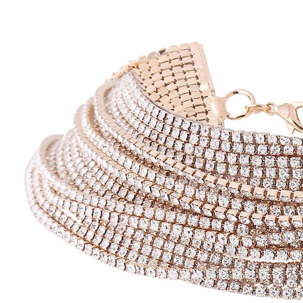 

Vintage Rhinestone Collar Necklace Golden Multi-Strand Crystal Choker For Women Party Jewelry Chunky Layered Statement Accessory
