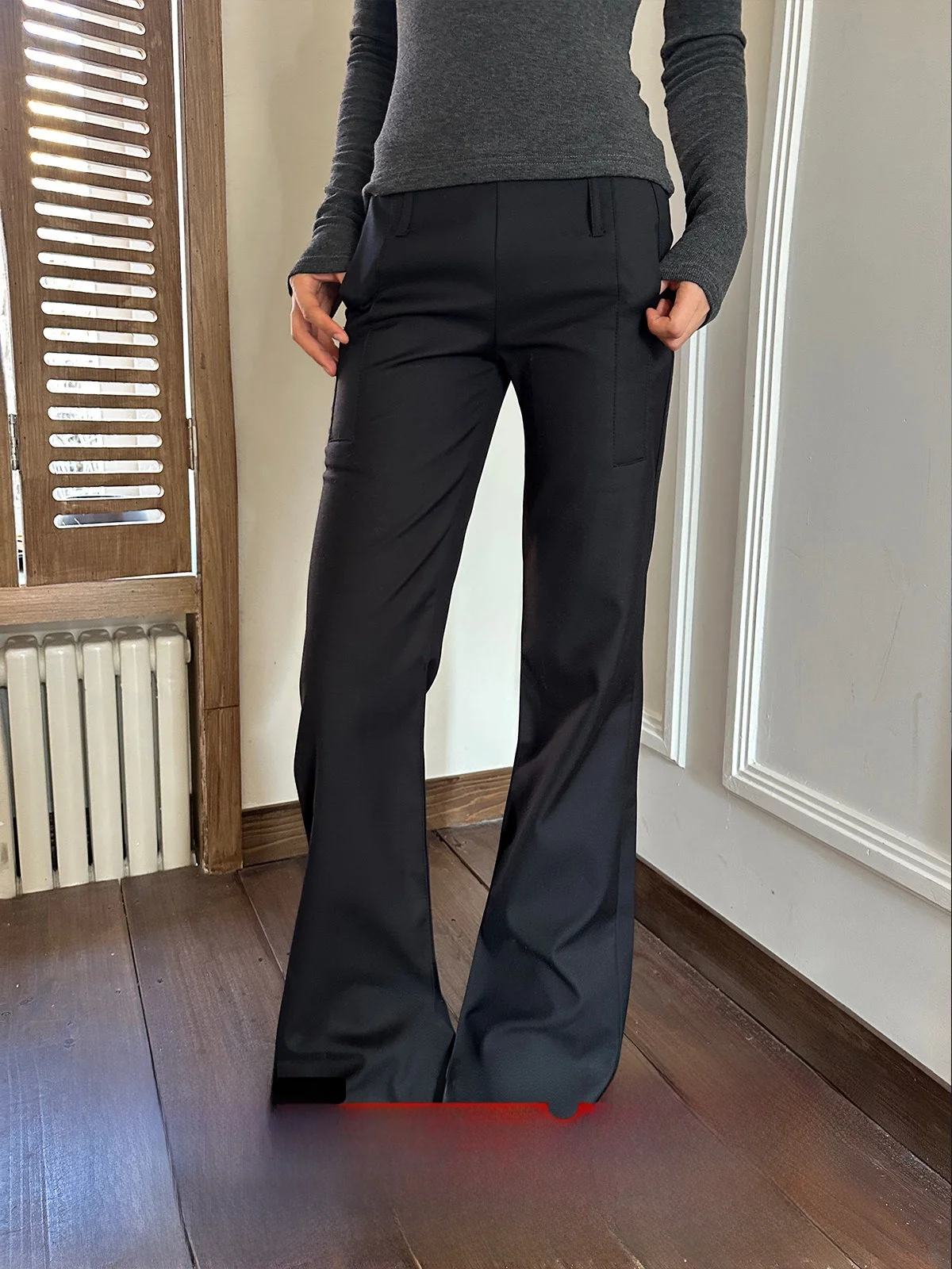 

Брюки GOGOBURN с низкой талией, расклешенные, женские, черные, в пол, фасон Bootcut, осенне-зимние, новые, утягивающие, струящиеся