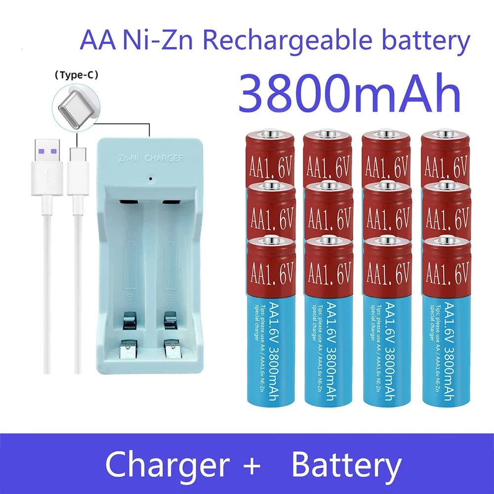 AA Battery NiZn 3800mAh 1.6V Rechargeable Battery for toys MP3 Solar Lights Digital Camera MP4 RC car USB Charger