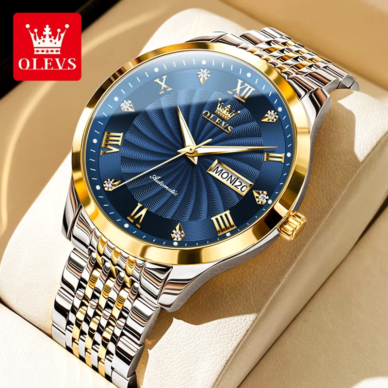 OLEVS Luxury Watch Men Automatic Mechanical Business Male Watch Luminous Stainless Steel Waterproof Montre Homme Original 6630