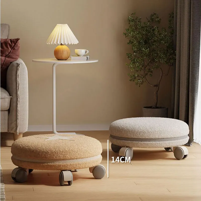 Wheeled Low Stool Universal Wheel Small Stool Lamb\'s Wool Household Shoe-changing Low Stool Mute Non-slip Wheel Footstool