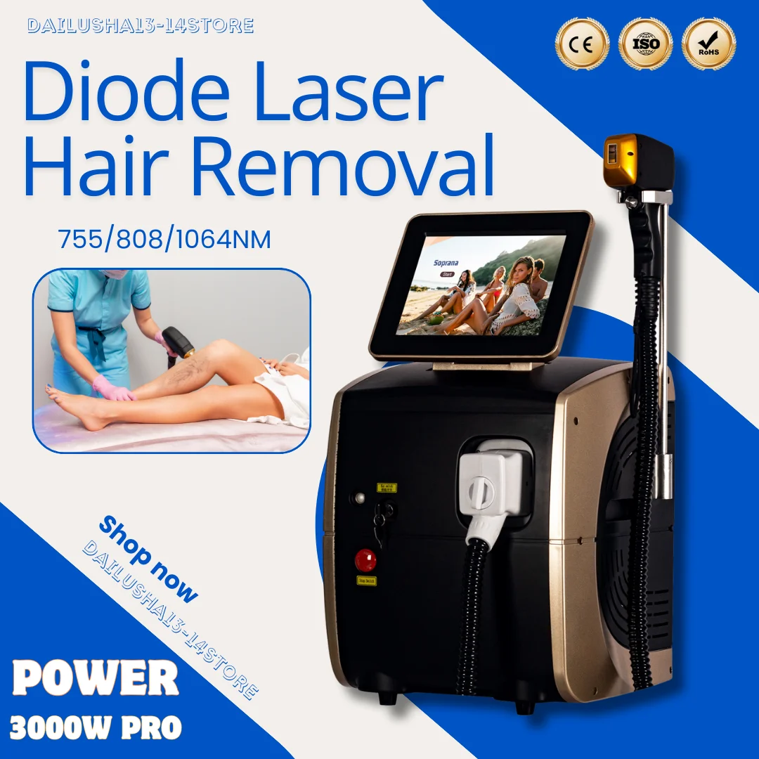 

Profession 808nm Diode Laser Hair Removal Machine 3000W PRO Ice Platinum Painless Permanent Epilator For Salon