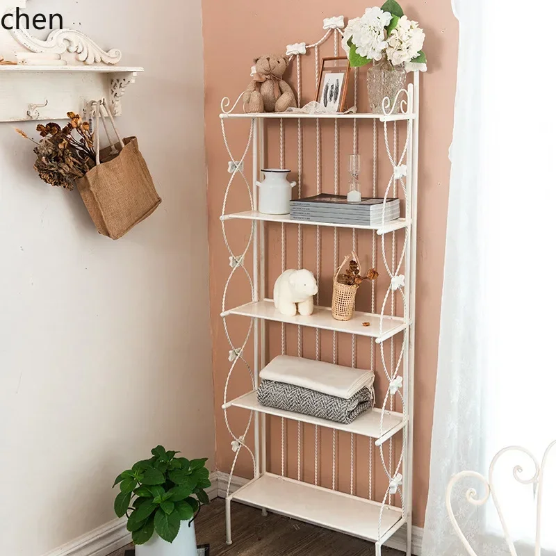 C11 modern simple light luxury high sense iron art tiered floor shelf multi-tier storage rack for dishes, white
