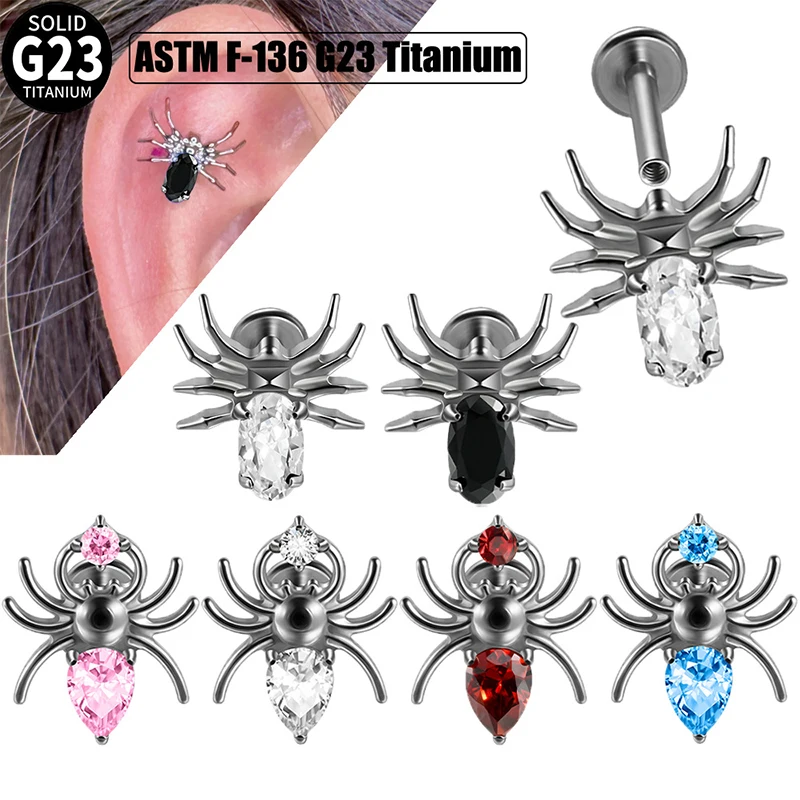 Titanium Spider-Claw Zircon Ear Bone Nails Crystal Flower Lip Studs Helix Cartilage Lip Earring For Women Piercing Body Jewelry