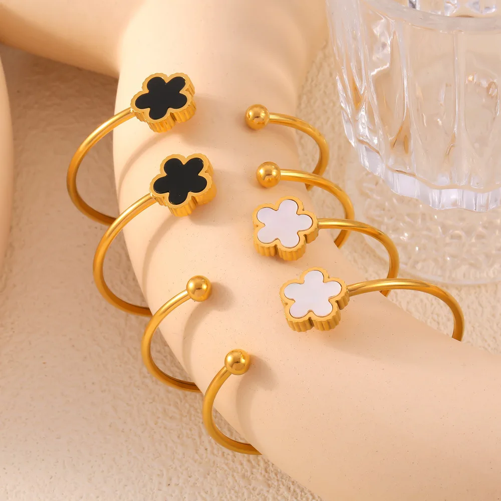 

New Design Gold Plated Stainless Steel 316L Plant Flower Bracelet &Bangle With Five Leaf Petals Women's Luxury Gifts Clover