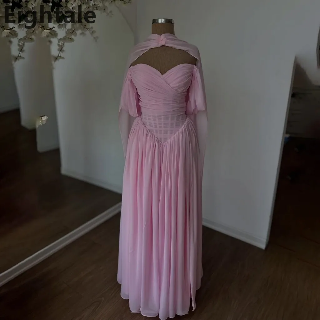 

Eightale 2025 розовое шифоновое платье макси со складками и корсетом, вечернее платье с запахом, платье для выпускного вечера в Саудовской Аравии, вечернее платье в Дубае по индивидуальному заказу