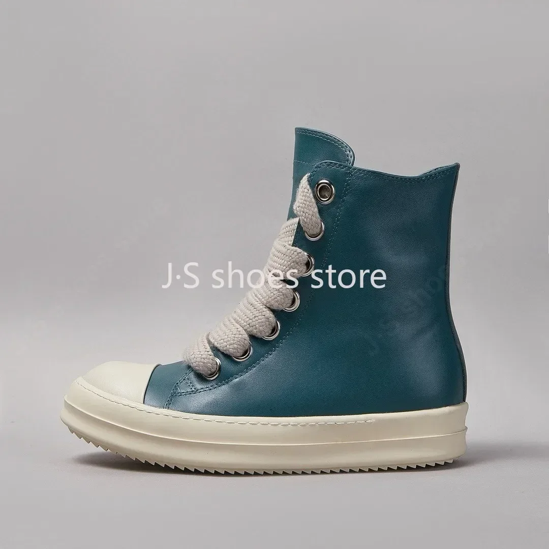 R-o الفاخرة الرجال حذاء رياضة سماوي جلد عالية أعلى حذاء النساء الأحذية جامبو الأربطة حذاء كاجوال جلد البقر أحذية رياضية حذاء بوت بطول الكاحل