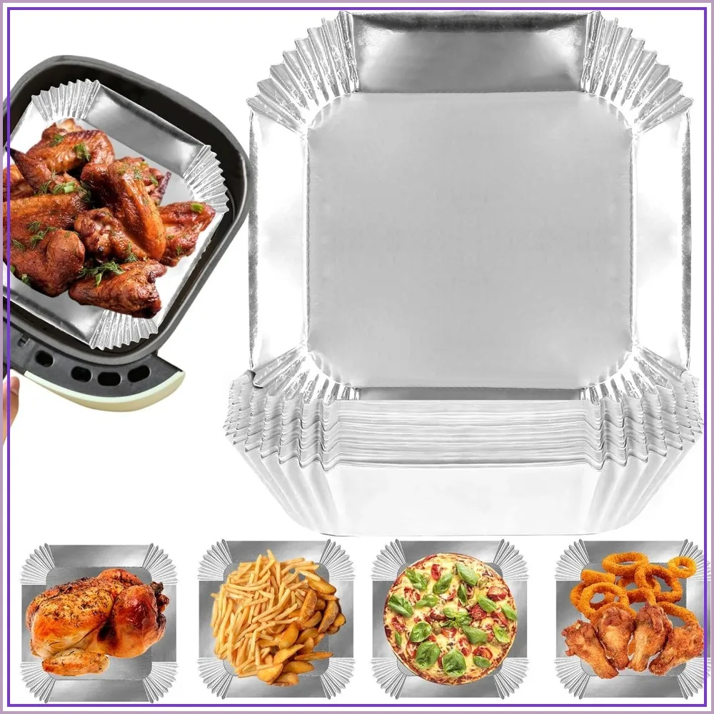 

100Pcs Air Fryer Paper Liners, 6.3" Square Aluminum Foil, Non-Stick Disposable Sheets for Baking, Frying, Grilling, Roasting