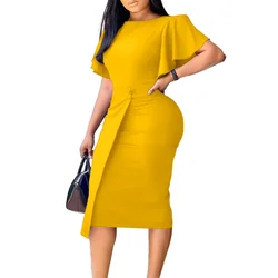 Customized Plus Size Autumn And Winter New Patchwork Long Sleeved Round Neck Commuting Style Slim Fit Wrap Buttocks Mid Length D