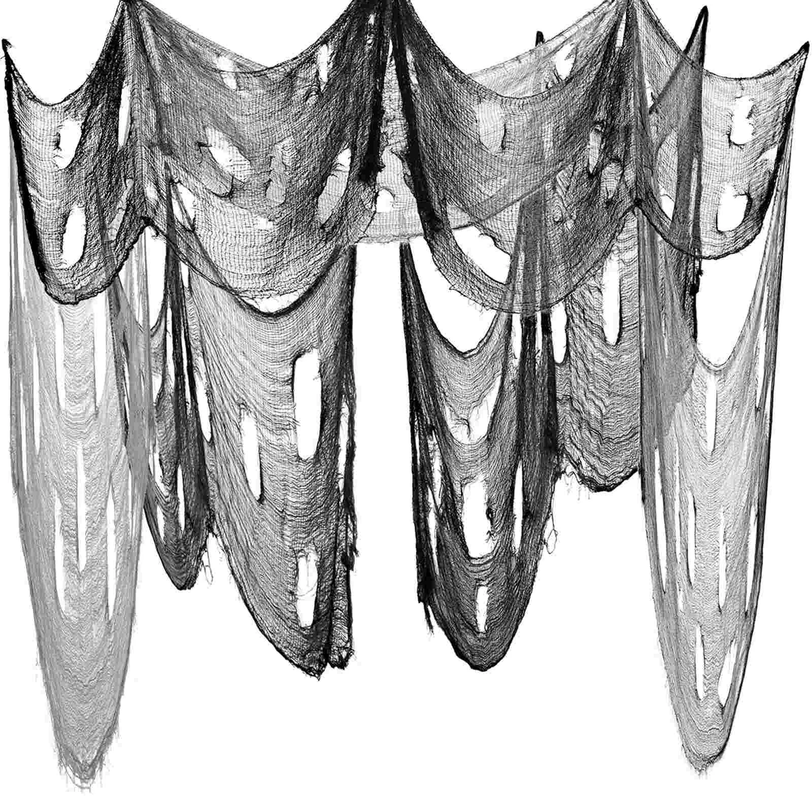 2 PCS Gauze Halloween Drapes Set Ghost Decor Spider Decorations for Prom Cloth Office