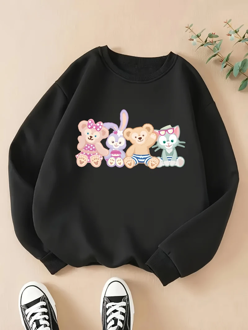 هوديي بنمط الرسوم المتحركة المطبوعة من Disney Four Treasures، سترة بقلنسوة كاجوال للخريف والشتاء من القطن الخالص بأكمام طويلة ورقبة دائرية