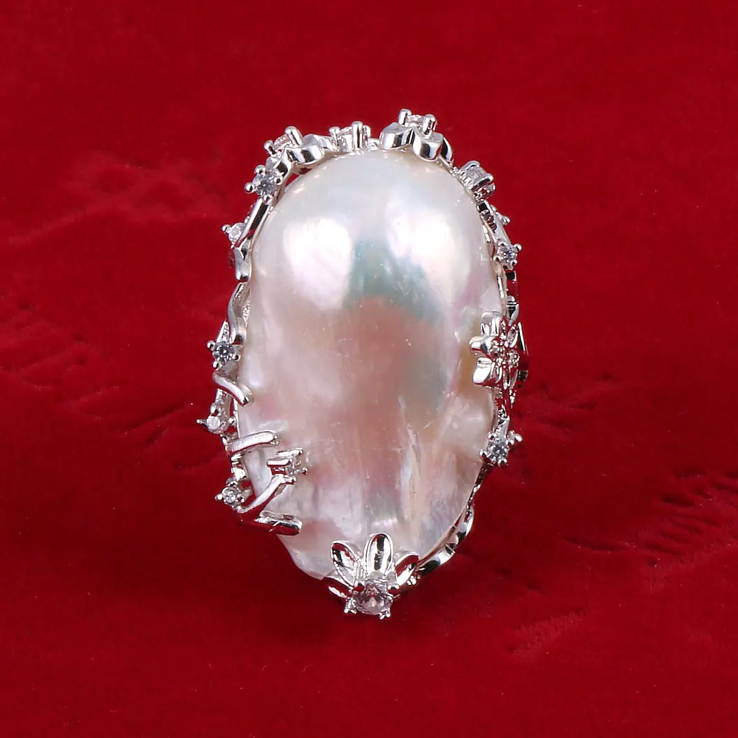 Exquisite Fashionable Baroque Natural Pearl Adjustable Opening Ring Engagement Day Gift for Women