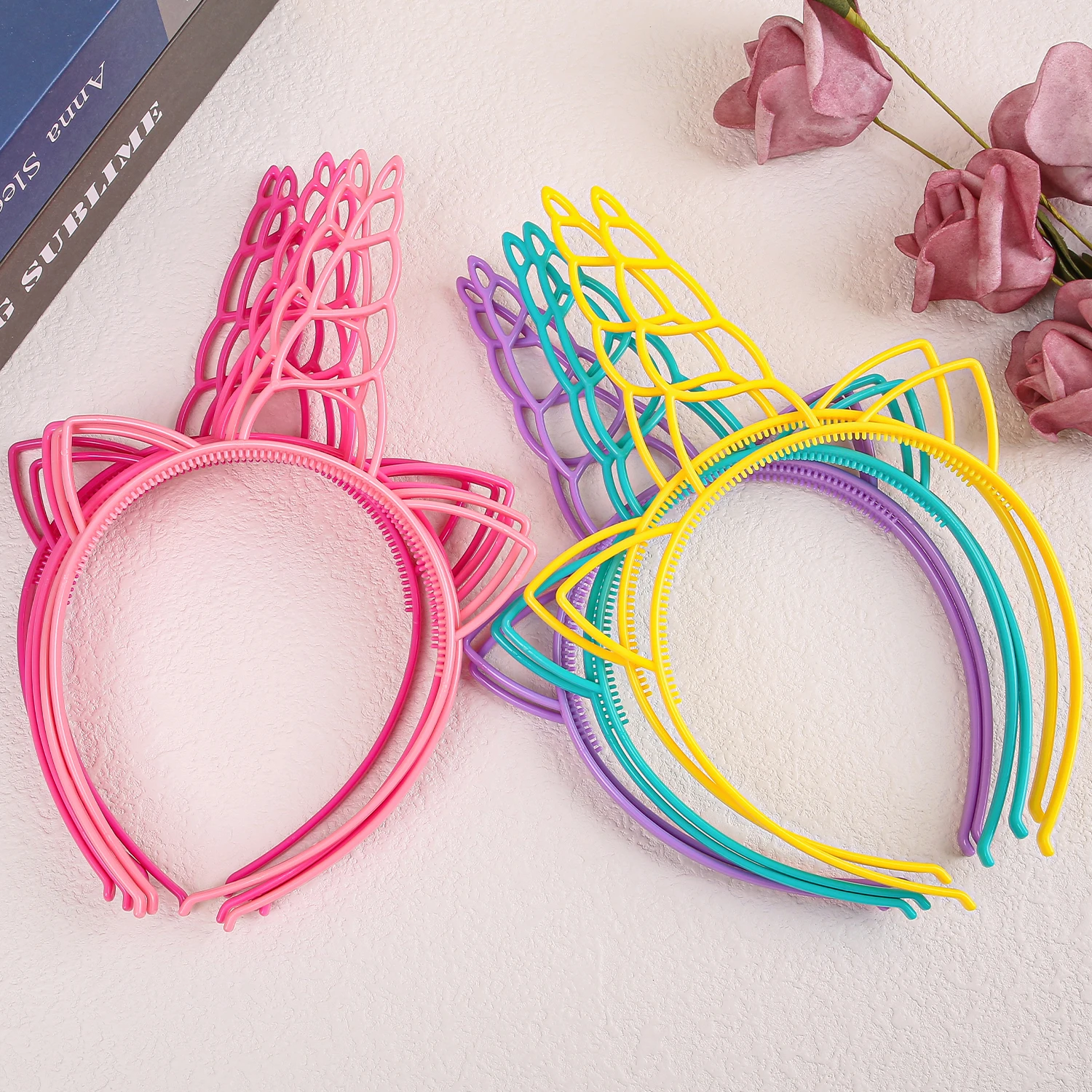 أربطة رأس بلاستيكية يونيكورن للحفلات ، لون الحلوى ، أربطة شعر للفتيات ، ديكورات عائلية ، إكسسوارات شعر ، 6 * ، 12 * #4