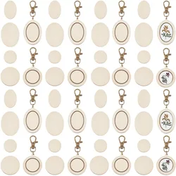 24 Pcs Mini Embroidery Hoop Keychain Tiny Wooden Cross Stitch Hoop with Lobster Claw Clasp Oval/Round Wood Pendant Kit for Craft