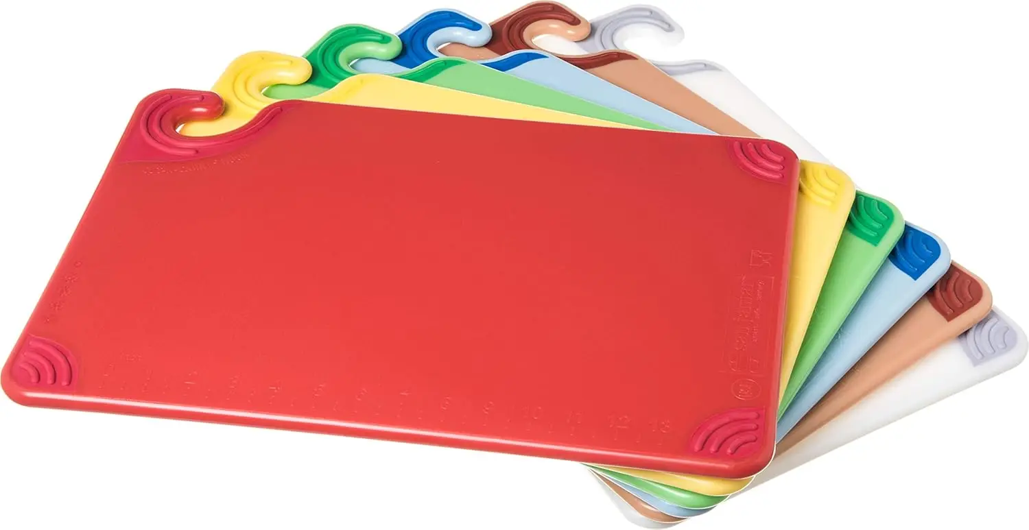 

Saf-T-Grip Plastic Cutting Board With Safety Hook, 12" x 18" x 0.5", Assorted Colors, (Set of 6)