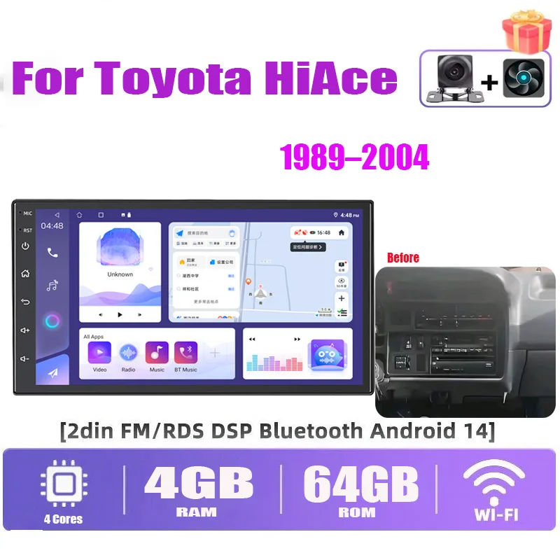

7” Car Radio For Toyota HiAce 1989–2004 Head Unit Carplay Apple Android 13 Auto FM GPS Navi BT Wireless Wifi Reversing Image