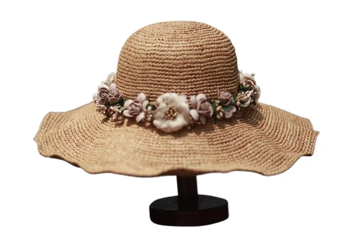 

Sun hat Lady Sun protection camellia tree summer shade beach garland straw hat