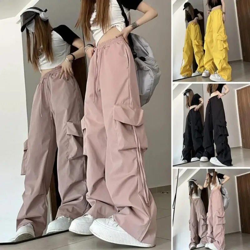 

Retro Quick Drying Work Pants for Women in Summer High Waist Straight Wide Leg Fluttering Loose Casual Floor Length Pants Trendy