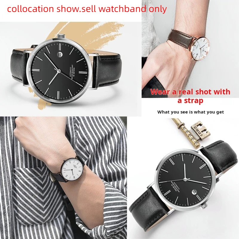 Smooth Genuine Calfskin Leather Watchband 18mm 19mm 20mm 21mm 22mm 23 Soft Straps Automatic Butterfly Buckle Business Watch Band