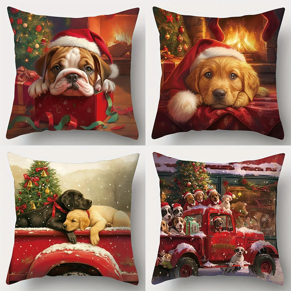 Christmas decoration pillowcase car cute puppy pillow cover sofa cushion suite room home decoration gift for friends