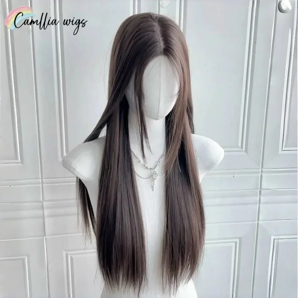 Camllia Black Wig with Bangs Long Straight Black Hair Lolita Wig for Women 24 Inch Headband Wig High Temperature Resistant Hair