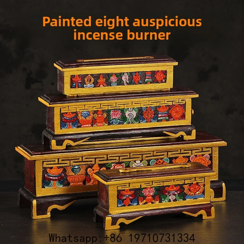 

Long Incense Burner Hand Painted Wooden Style for Home Buddhist Altar