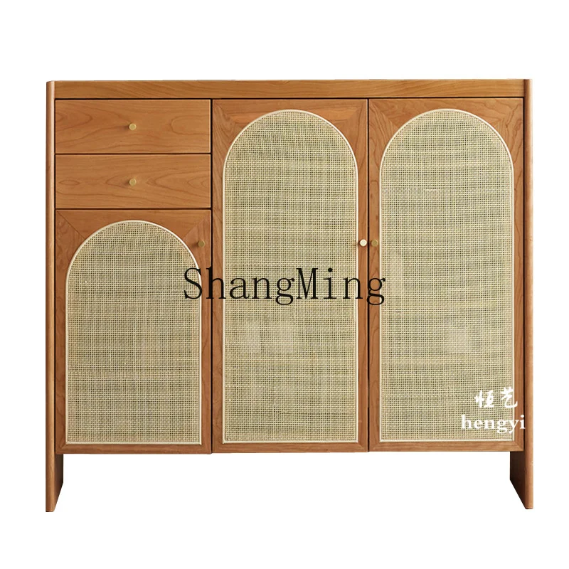 

ZJH rattan shoe cabinet solid wood small apartment door large capacity porch dustproof breathable locker