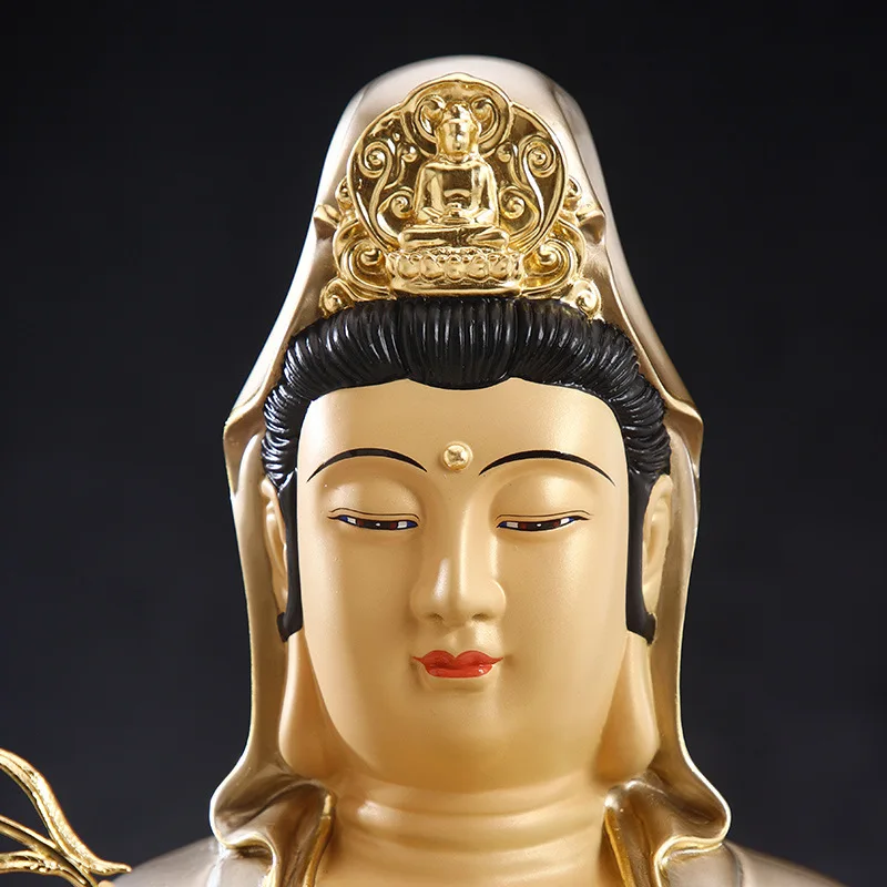 Taiwan Copper Painted Guanyin Buddha Statue for Home Worship South Sea Goddess Sculpture