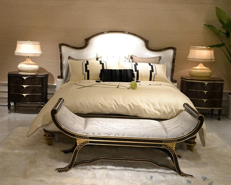 Double bed, Italian leather bed, 1.8 meters, master bedroom, princess queen bed furniture