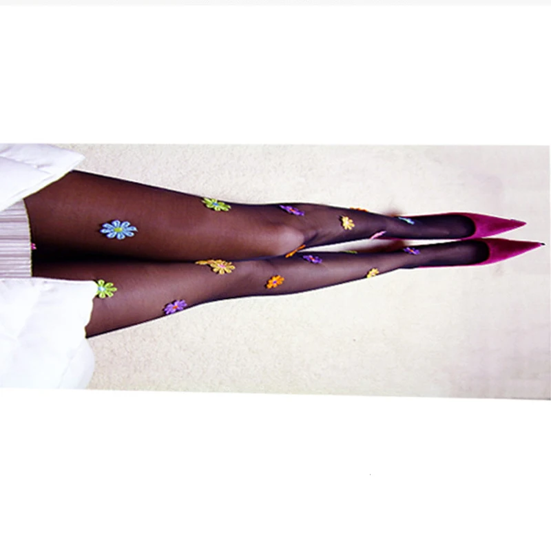 Lady Sheer Pantyhose Stocking Silk Women Tights Decorated With Flowers Accessories