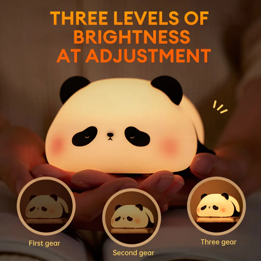 Schattige Panda Nachtlampje Led Siliconen Pat Lamp 3 Versnellingen Dimbare Slaap Sfeer Lamp Met Timing Voor Kinderen Bed Cadeau