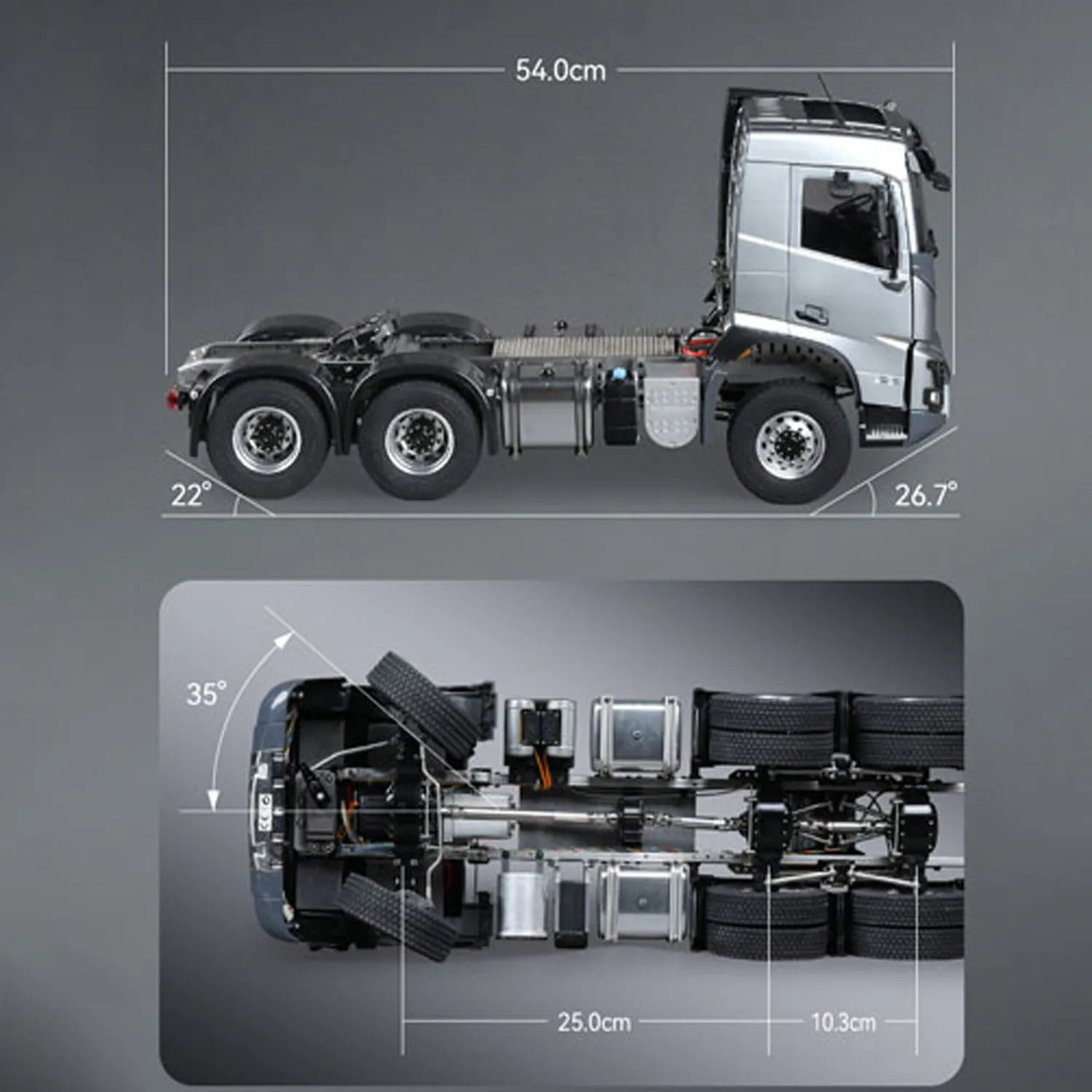 

Double E 1/14 6*6 RC Tractor Truck FMX 2Speed Metal Chassis Rail Axle Locks Sound System Remote Control Constraction Vehicle