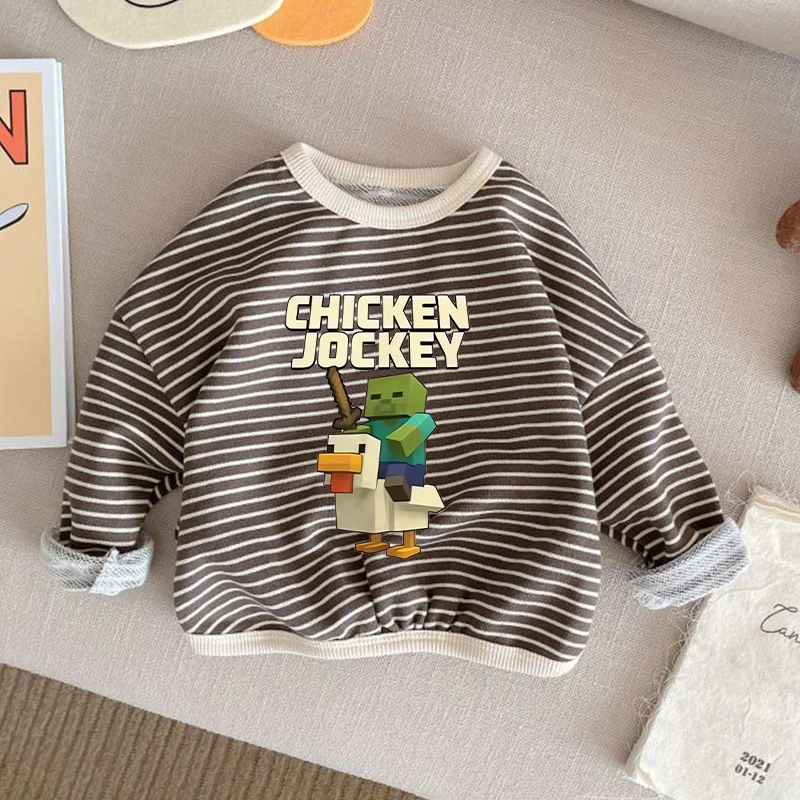 Thème de jeu nouvelle couche de Base rayée chemise Minecrafted garçon automne loisirs manches longues enfants hauts mode vêtements pulls
