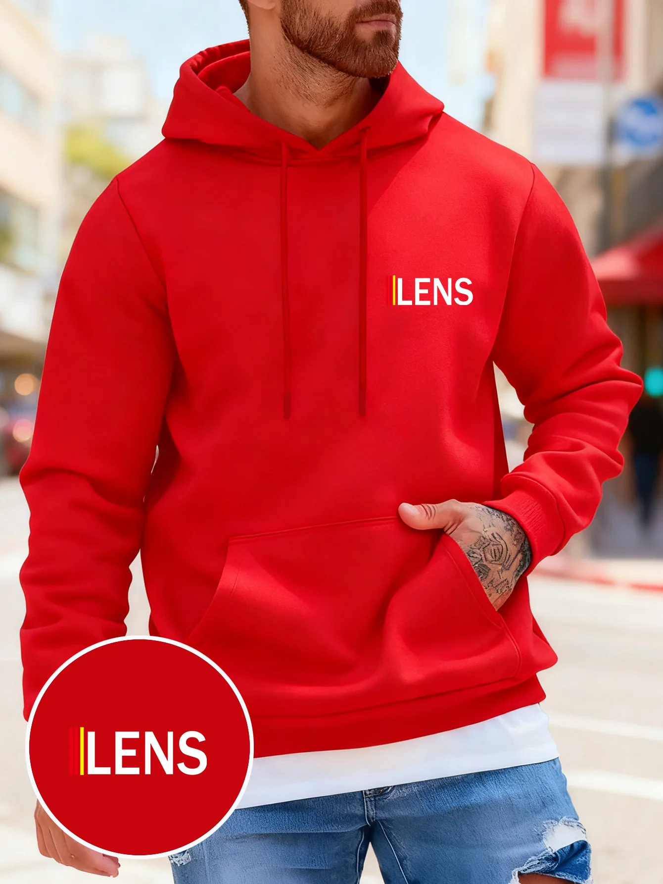 Men's Graphic Print Pullover Hoodie – Comfortable, Simple, and Versatile (YDK4153X) – Unisex Style for Autumn/Winter