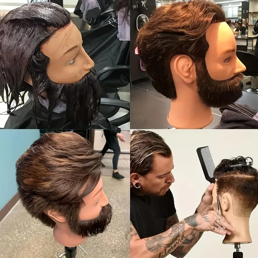Cabeça de manequim de cabelo humano de 12 polegadas para kit de prática de barbeiro: cabeça de manequim masculina realista com cabelo humano natural ideal para St