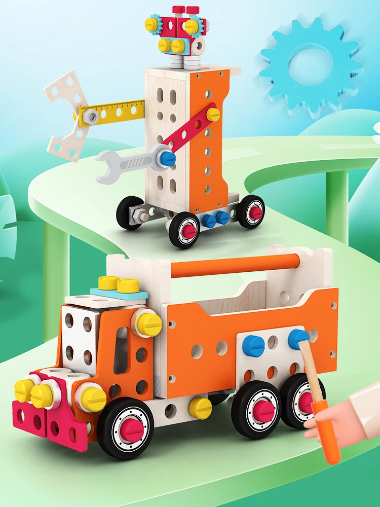 children's-wooden-nut-combination-disassembly-and-assembly-toy-multifunctional-construction-vehicle-building-blocks-educational-hands-on-ability-training-for-boys-and-girls-stem-education-toolbox-birthday-gift