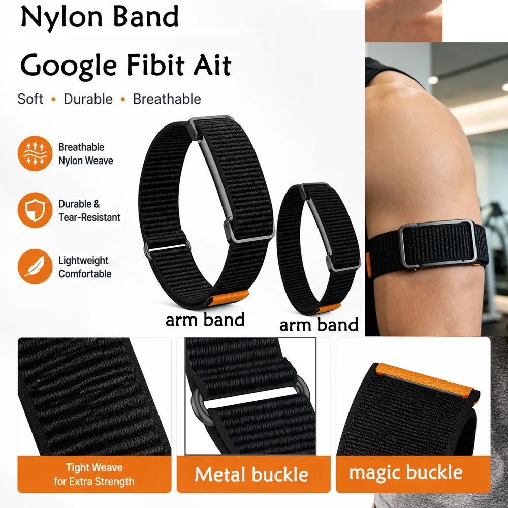 Nylon-Armband für Google Fitbit Air, atmungsaktiv, leicht, verstellbar, Sportarmband für Google Fitbit Air, für ganztägiges Tragen