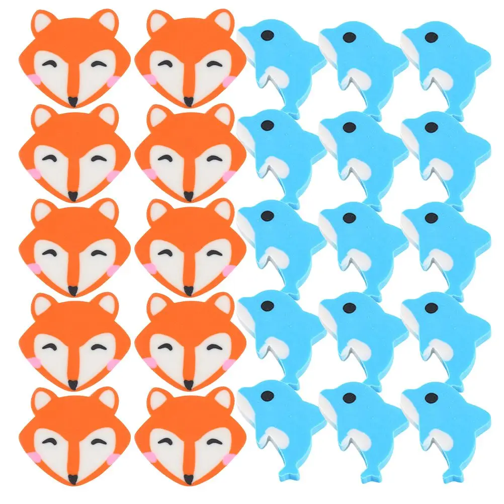 

1 set Fox Dolphin Erasers Cute Mini Cartoon Animal for Kids Soft Pencil Colored Sketch Bulk School Supplies Portable Reward