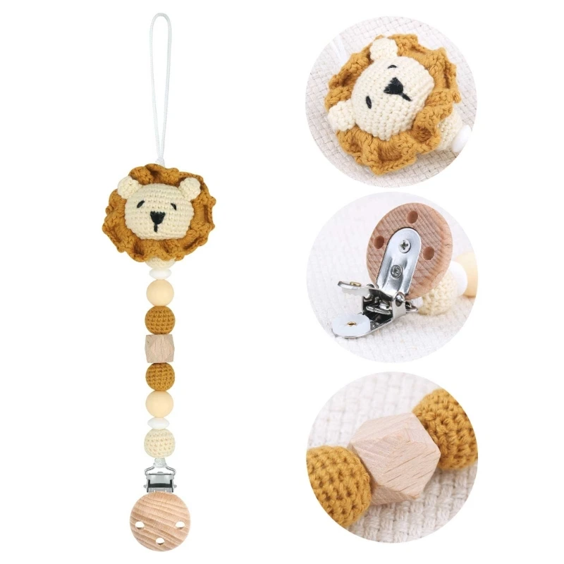 Nursing Dummy Clip Teething Bead Crochet Lion Pacifier Clip Anti-Lost Teether Chain Baby Chewing Toy Clothes Decors Dropshipping