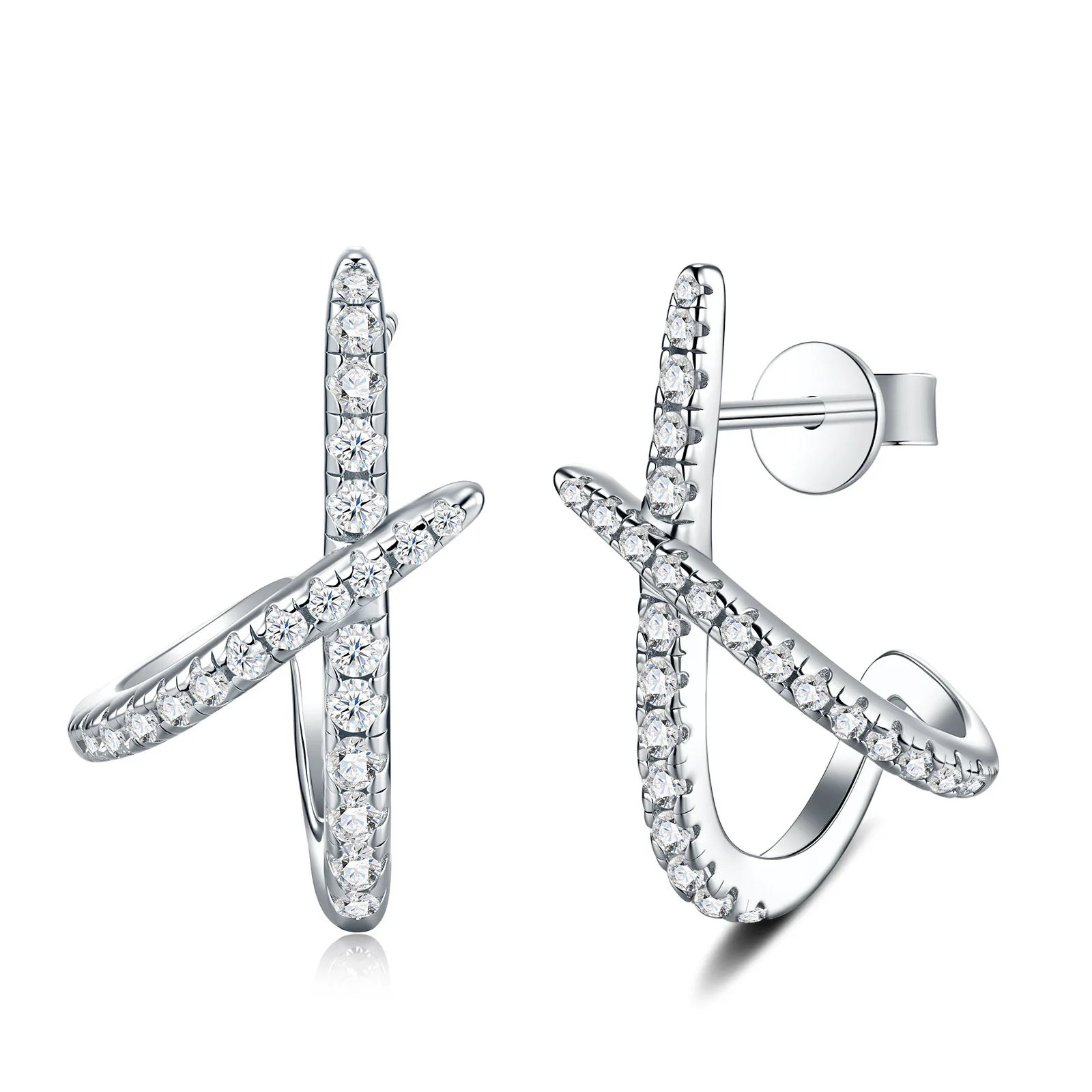 D-Color Full-Row Moissanite Bold Geometric Statement Earrings, Platinum Plated S925 Sterling Silver, Exquisite Fine Jewelry