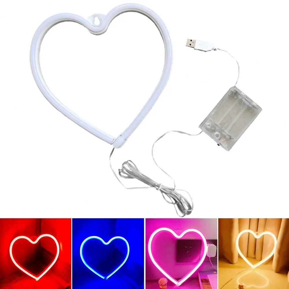 배터리 USB 듀얼 전원 플리커 프리 네온 사인 라이트, 발렌타인 데이 벽 장식, 하트 램프 파티 용품