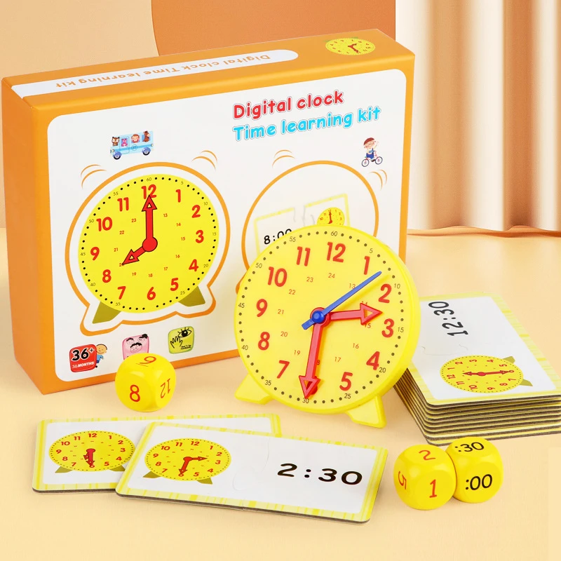 

Montessori Math Toys Wooden Clock Dice Time Activity Set Time Matching Puzzle Preschool Tactile Learning Clock Educational Toys