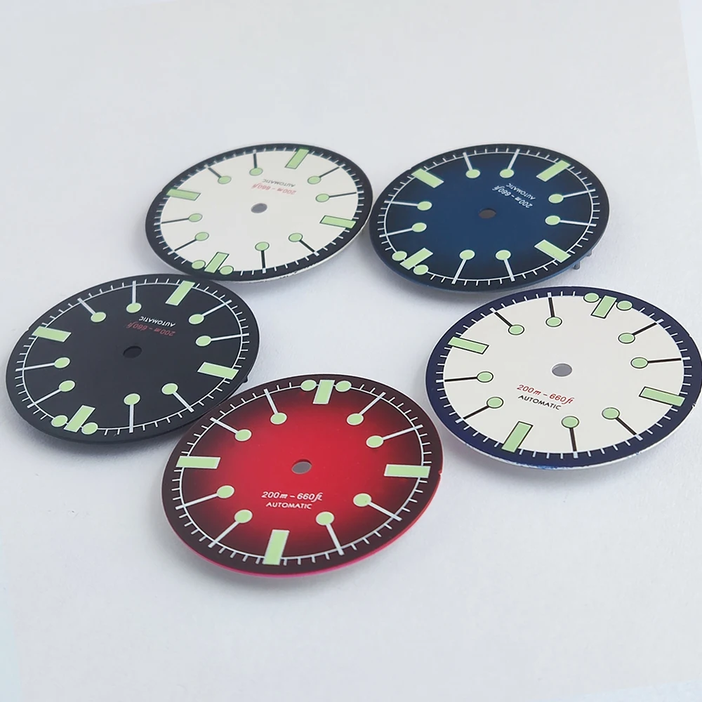 Logotipo diy 28.5mm mostrador de mergulho brilho verde mostrador retrô para relógio masculino acessórios de modificação para movimento nh35 nh36