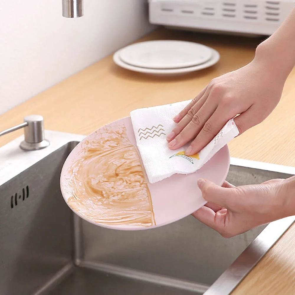 50PCS Disposable Cleaning Paper Household Kitchen Dish Cloth Eco-friendly Rags Non-stick Oil Wiping Dish Towel for Kitchenware