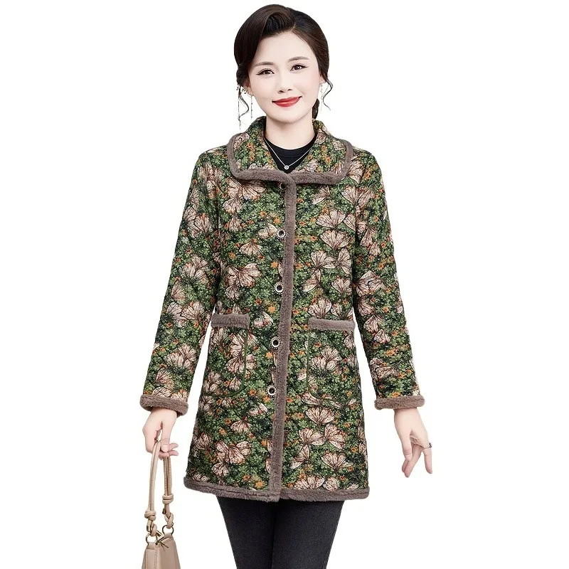 Female Fashion Printing Cotton-padded Jacket Women Winter Thicker Loose Casual  Retro Cotton Coat