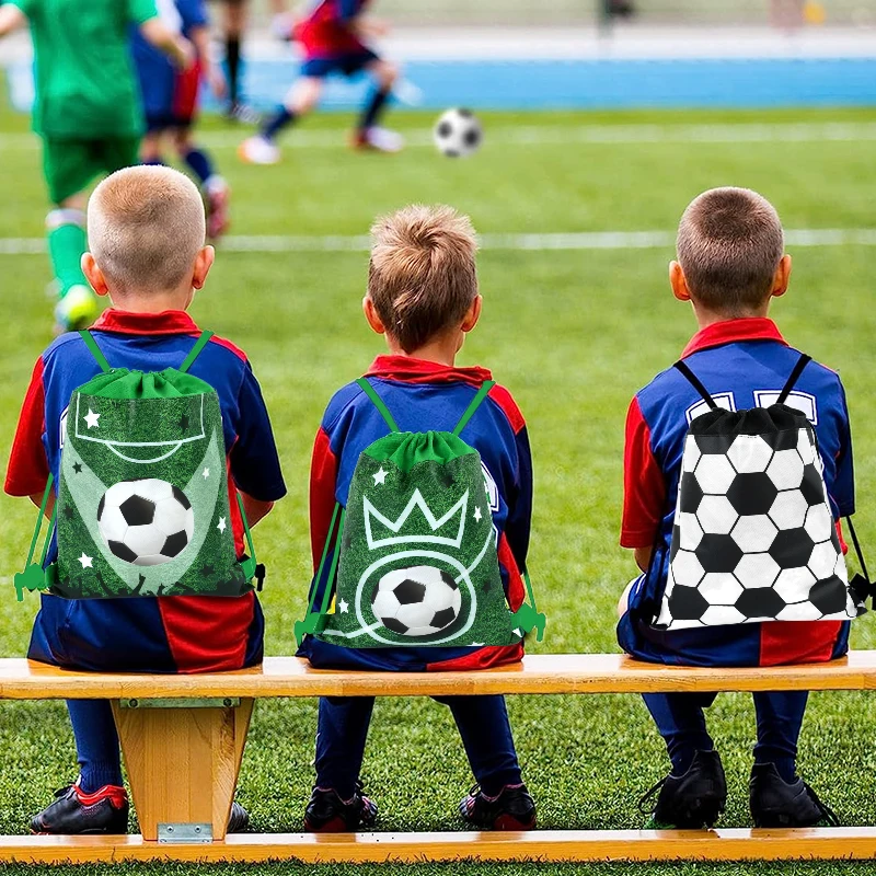 3/10pcs Football Non-woven Gifts Bag Soccer Birthday Candy Packing Snacks Storage Bags Drawstring Backpack For Kids Sports Party