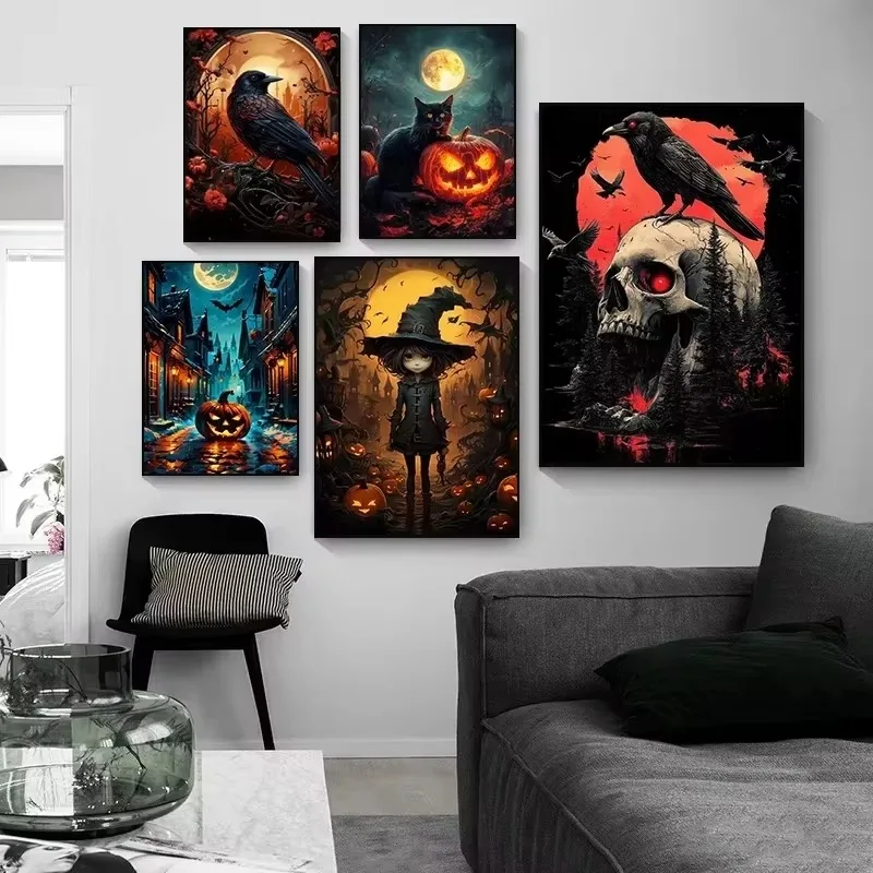 1000 Pieces Jigsaw Puzzle Halloween Horror Pumpkin Witch Crow Dark Castle For Adults Beginner Relaxation Stress Relief Gift