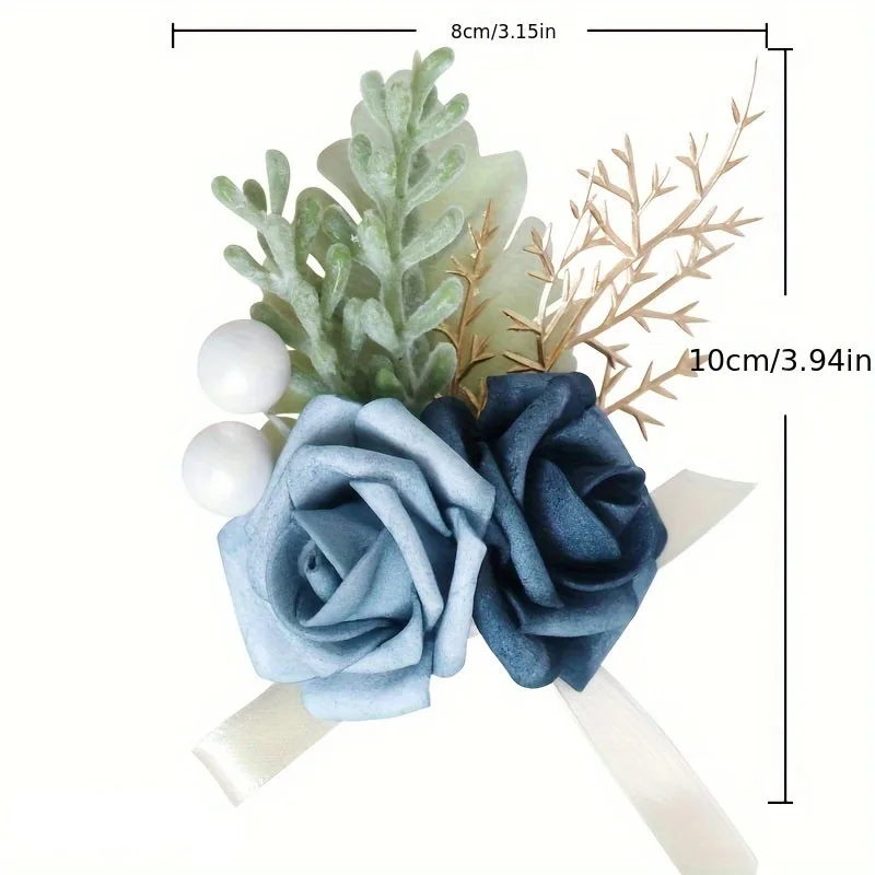 1/6 pçs luxuoso azul rosa casamento pulso corsage & boutonniere conjunto-acessório chique para noiva, noivo & festa, adiciona unidade elegante